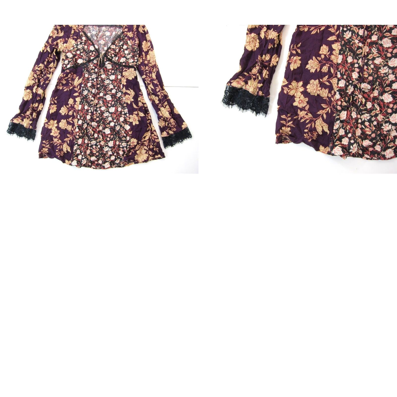 Free People Free People Dress Pink Black Floral V-Neck Long Sleeve Tunic Smock 100% Rayon S Size S / US 4 / IT 40 - 8 Thumbnail