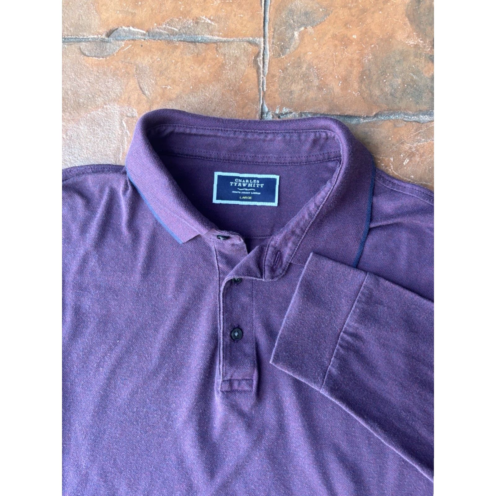 Charles Tyrwhitt Charles Tyrwhitt Polo Shirt Mens Large Long Sleeve Cotton Collared Pullover Burgundy 100% Cotton Golf Classic Modern Size US L / EU 52-54 / 3 - 2 Thumbnail