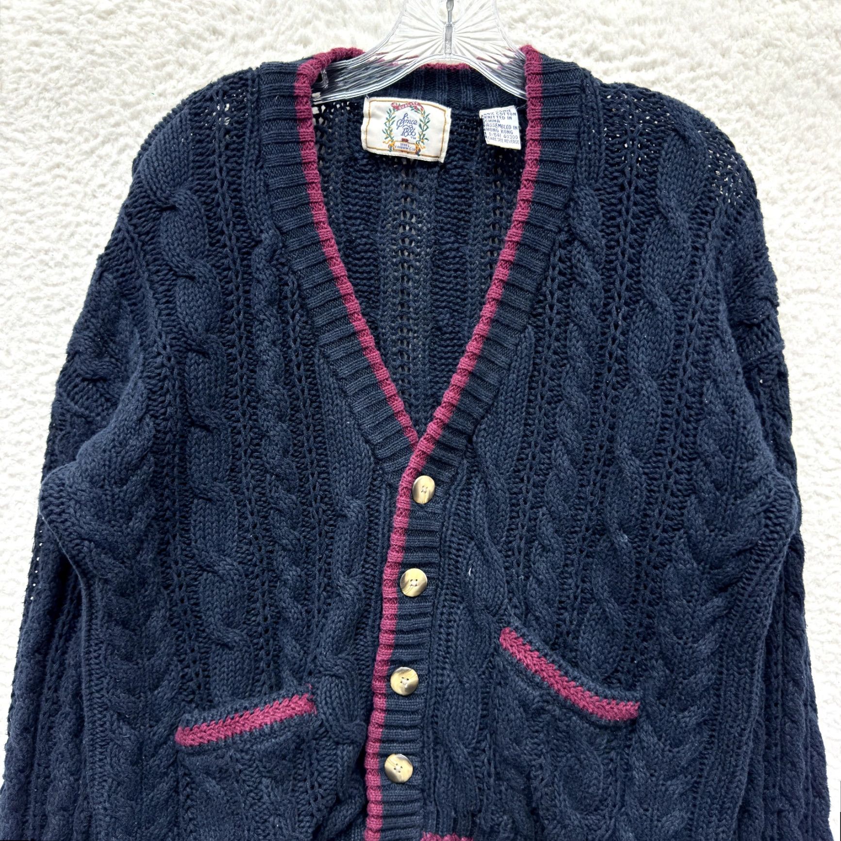 Sears VINTAGE 90s Cardigan Sweater Large Womens Navy Blue Chunky Cable Knit Academia Sears Size L / US 10 / IT 46 - 3 Thumbnail