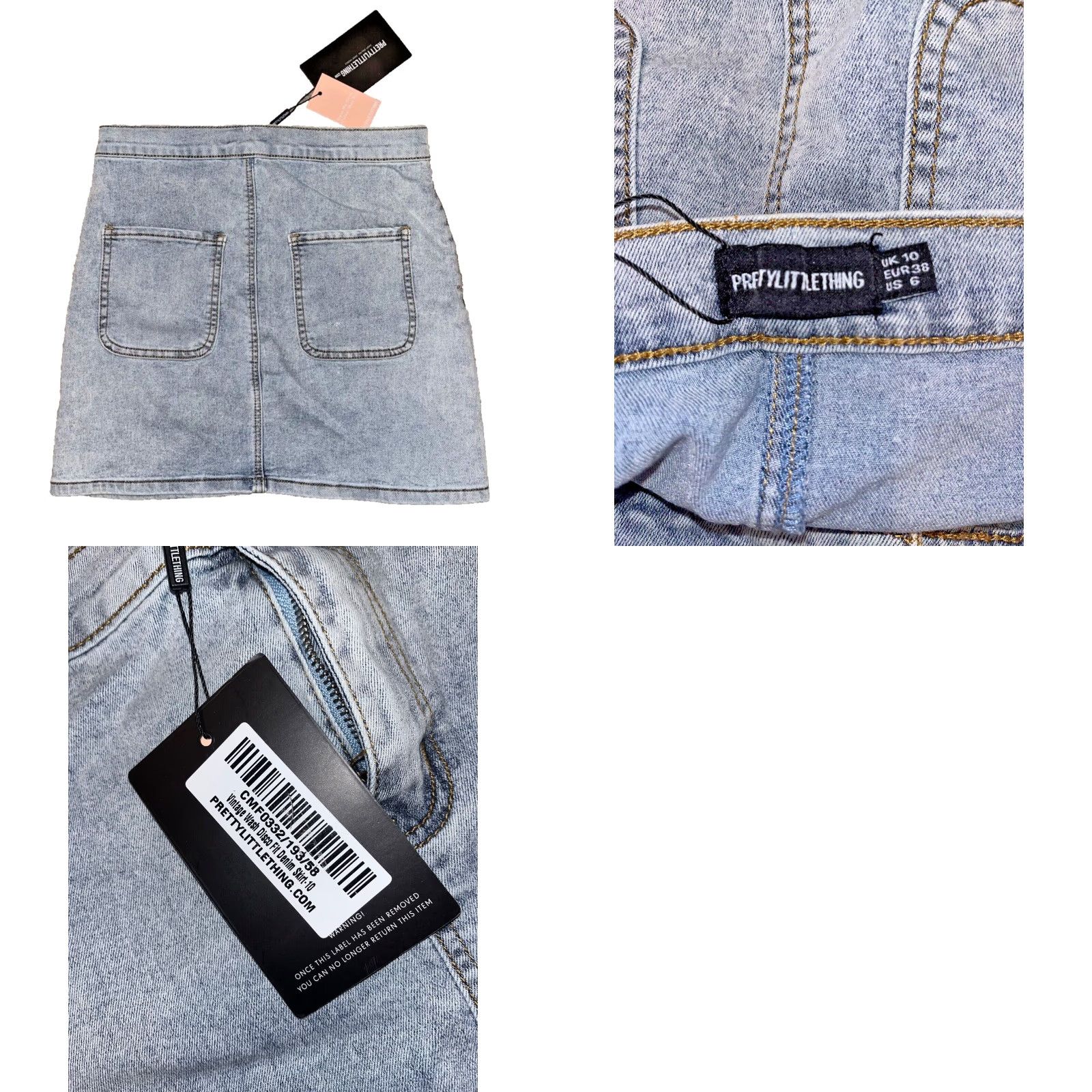 PrettyLittleThing VINTAGE PRETTYLITTLETHING Denim Skirt Mini 10 Blue Short Zip Machine Washable Womens Size 32" / US 10 / IT 46 - 8 Thumbnail