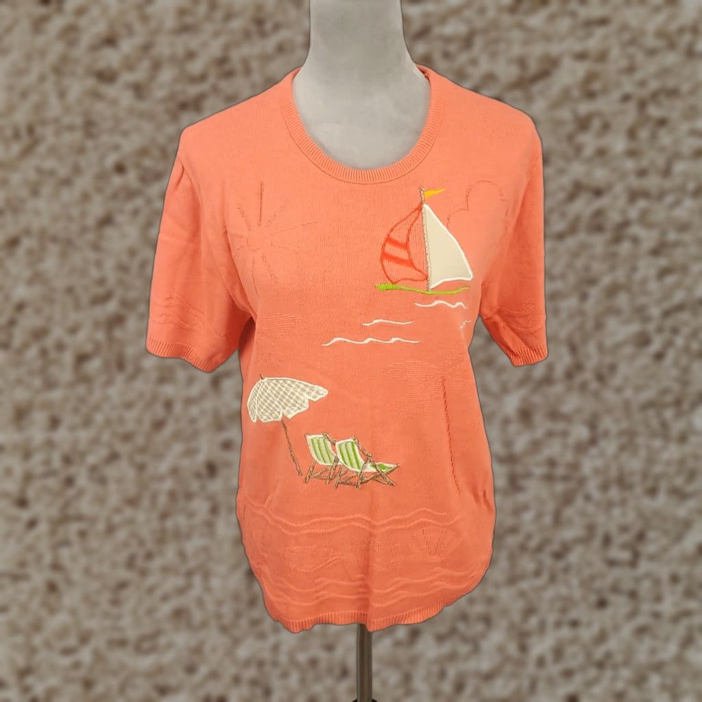 Vintage Vintage Beach Sailing Sweater Size M Sailboat Textured Peach Cruise Wear Beachy Size M / US 6-8 / IT 42-44 - 1 Thumbnail