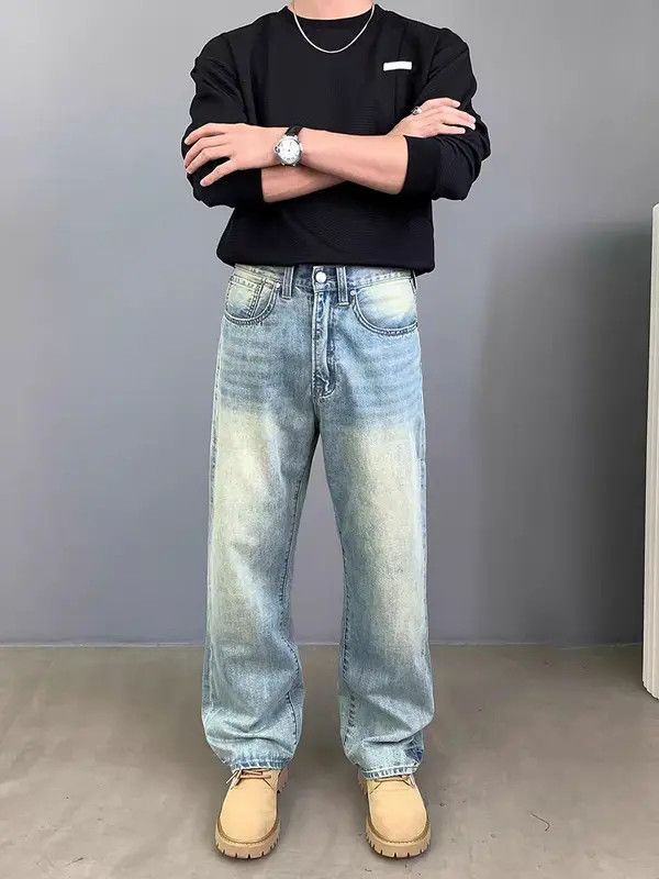 VIBE Vintage Aged Loose Casual Washed Jeans Size US 34 / EU 50 - 2 Thumbnail