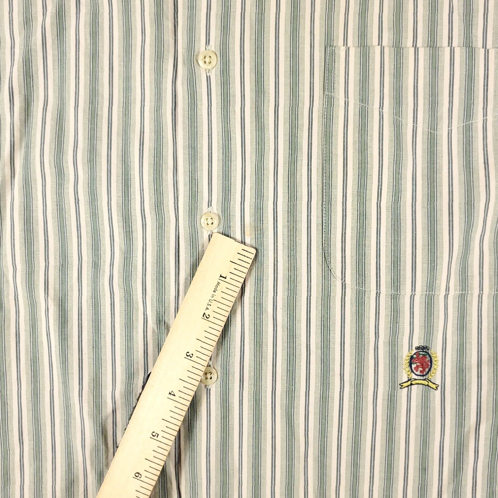 Tommy Hilfiger Tommy Hilfiger Shirt XL Beige Green Striped Button-Up Long Sleeve Stained Mens Size US XL / EU 56 / 4 - 3 Thumbnail