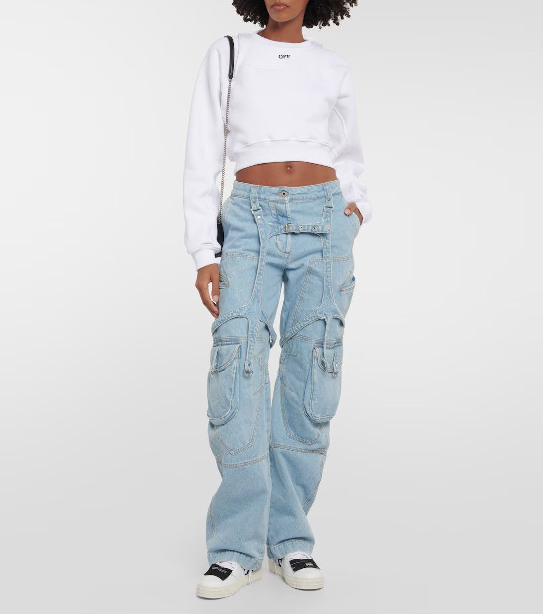 Off-White o1mle0425 Off Stamp Round Crop Crewneck T-Shirt in White Size S / US 4 / IT 40 - 2 Thumbnail