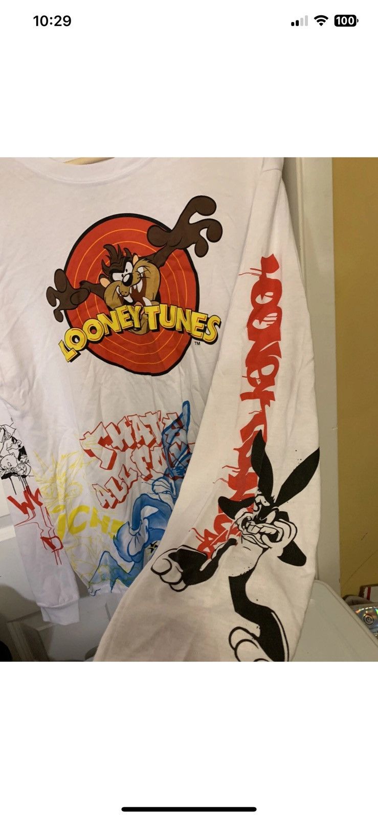 Warner Bros Looney Tunes mens sz L white long sleeve t shirt Size US L / EU 52-54 / 3 - 4 Thumbnail