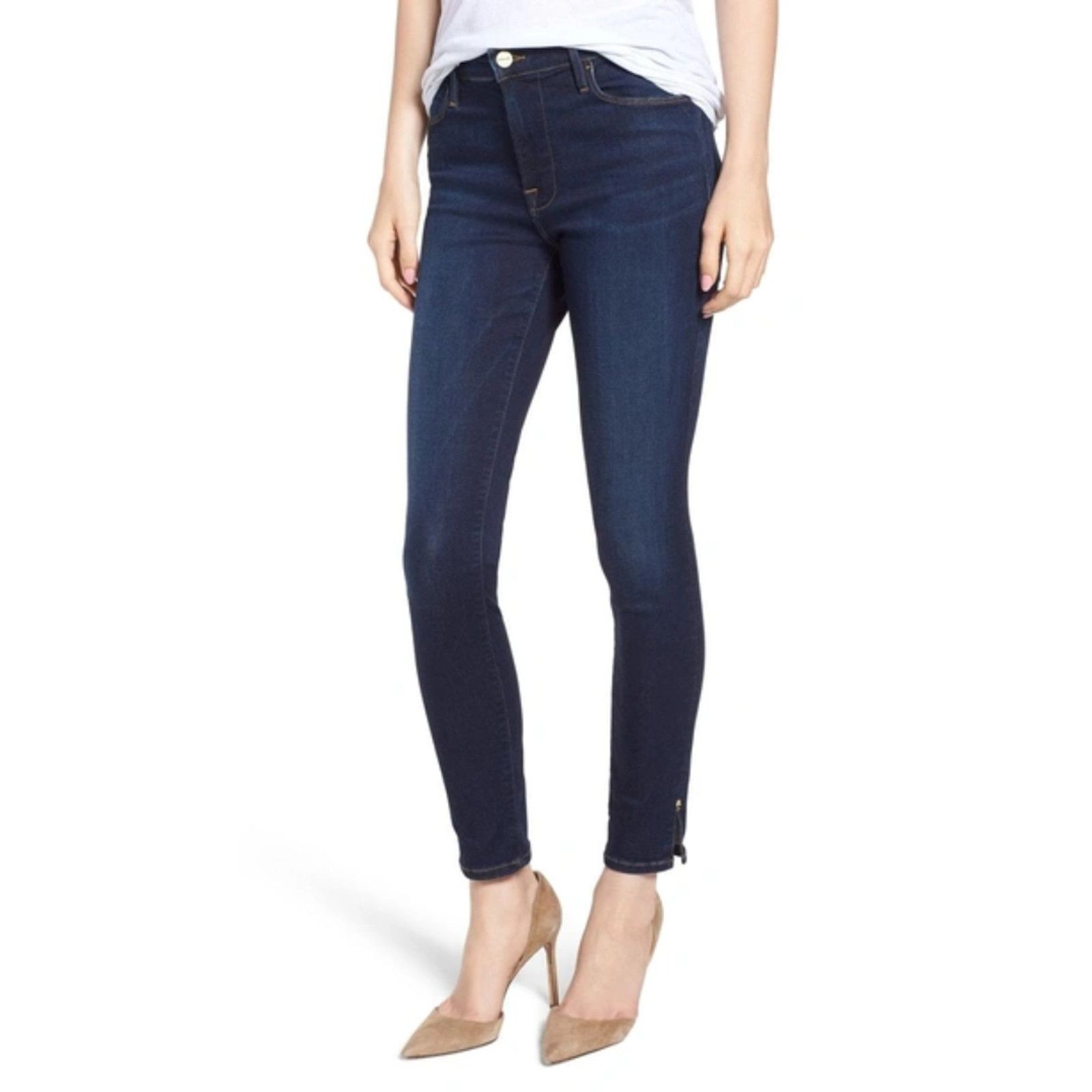 Frame FRAME Dark Wash High Waisted Le High Skinny Jeans Size 24 Size 24" / US 00 / IT 34 - 3 Thumbnail