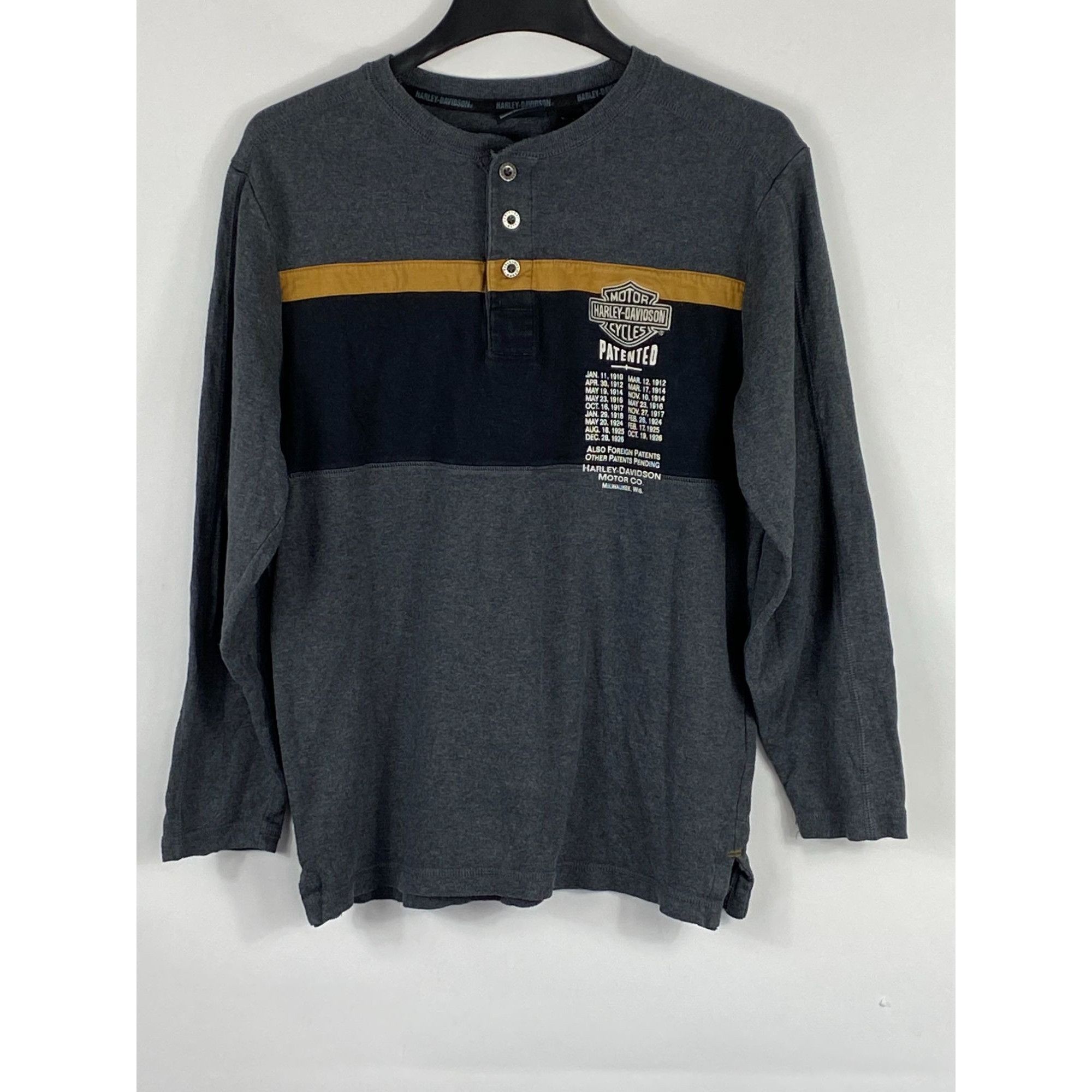 image of Harley Davidson Long Sleeve Henley Shirt Grey Size Medium A6, Men's