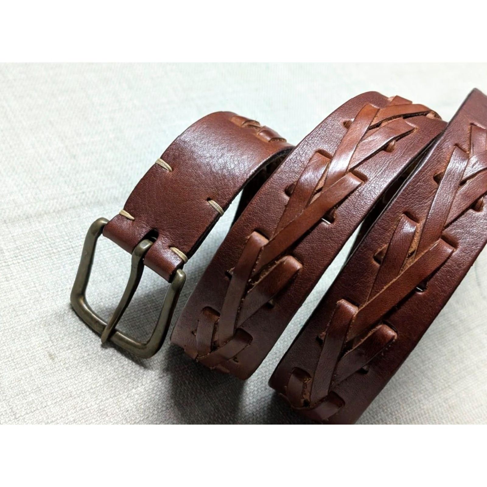 Vintage VINTAGE Valmars leather belt 38 brown full grain Weave Braided Western Hippie Mens Italy size 38 Size 38 - 2 Thumbnail