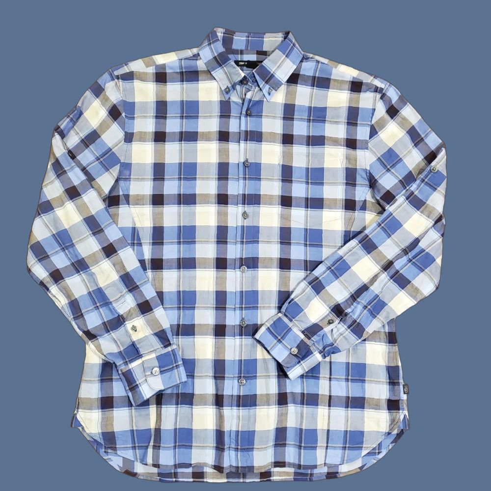 John Varvatos John Varvatos Shirt Mens Medium Blue White Plaid Button Down Long Sleeve Casual Shirt Size US M / EU 48-50 / 2 - 1 Thumbnail