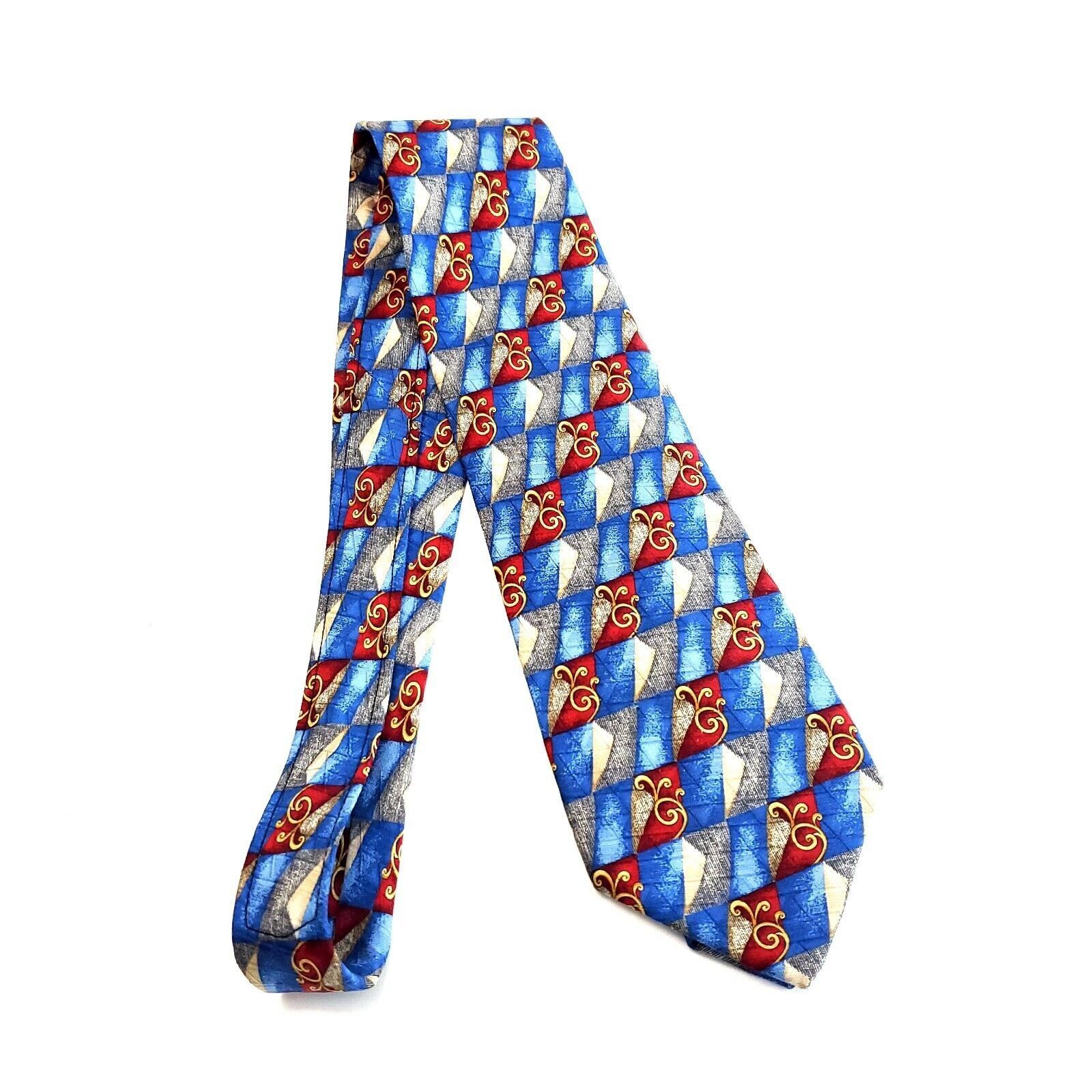 Countess Mara Countess Mara Blue Gray Red Geometric Print Silk Tie Size ONE SIZE - 7 Thumbnail