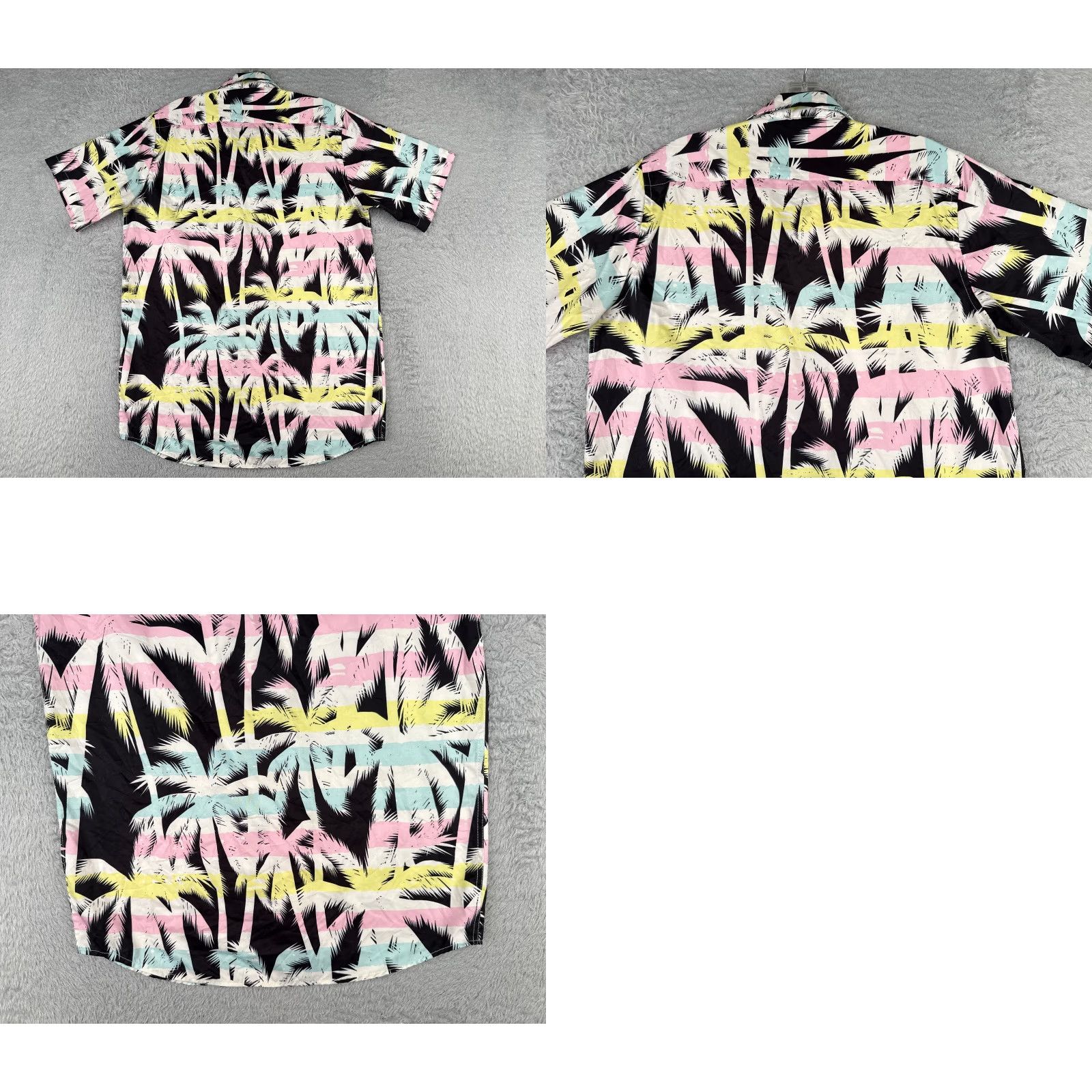 Vintage Hawaiian Shirt Men Small Pink Blue Palm Tree Leaf Button Up 100% Polyester Italy Size US S / EU 44-46 / 1 - 9 Thumbnail