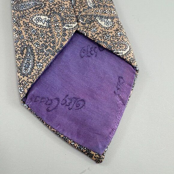 Oleg Cassini 70's Oleg Cassini Tan / White Paisley Men's Tie 3 1/4" x 59" Size ONE SIZE - 4 Thumbnail