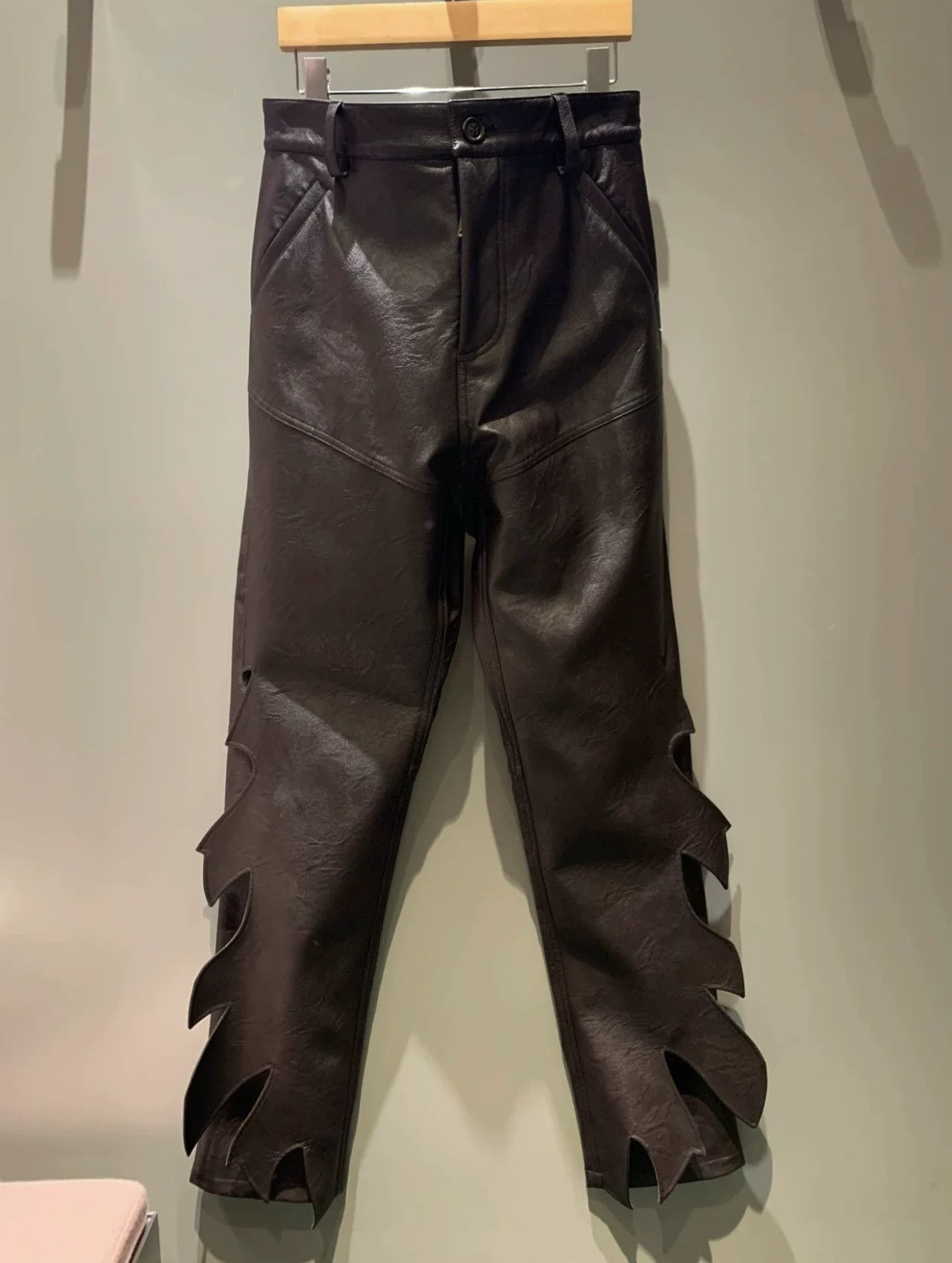 Y/Project Y/project flame serrated leather brown pants Size US 32 / EU 48 - 1 Thumbnail