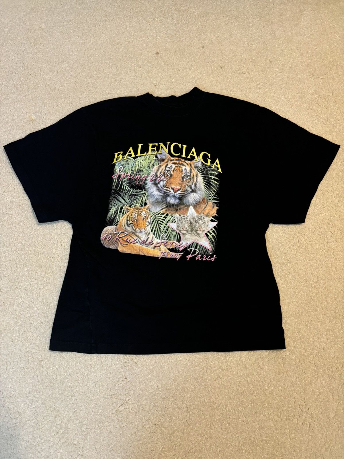 Balenciaga Year of the Tiger Distressed Graphic Tee Black