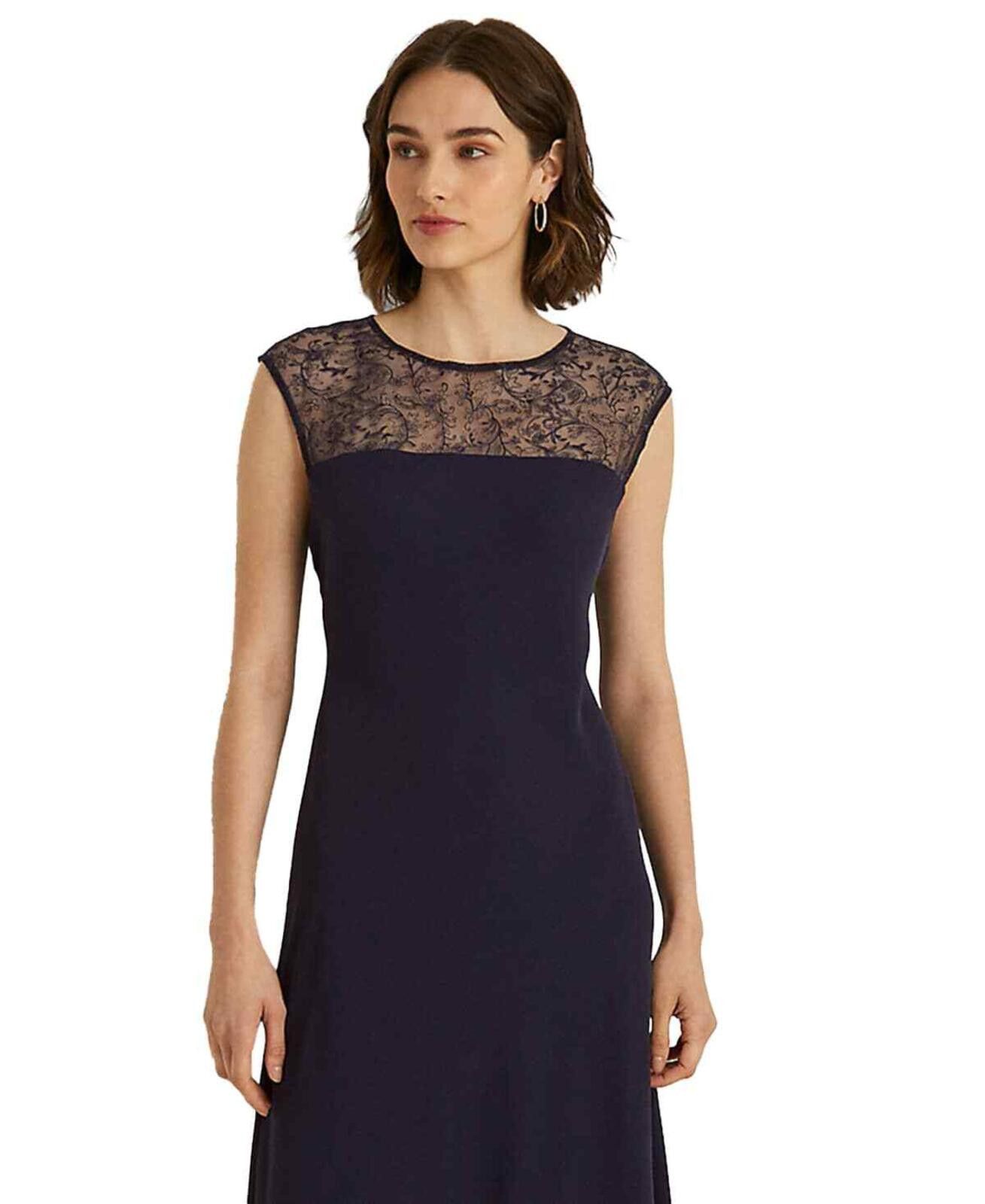 Lauren Ralph Lauren Lauren Ralph Lauren Navy Georgette Sleeveless Cocktail Dress Size XL / US 12-14 / IT 48-50 - 4 Thumbnail