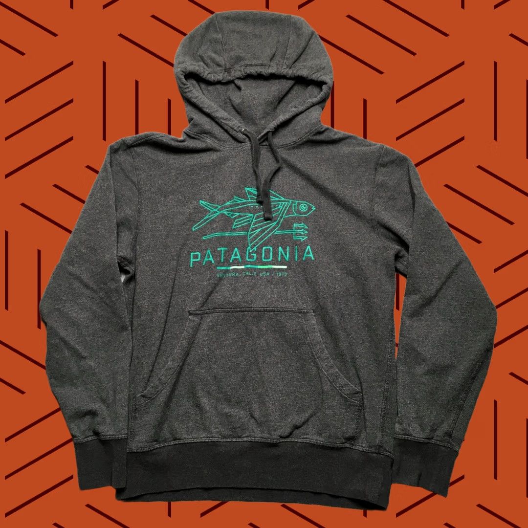 Patagonia Patagonia Hoodie Mens Small Gray Trident Terry Organic Geodesic Flying Fish Logo Cotton Blend All Seasons Hooded Pockets Regular Fit Shirt? Size US S / EU 44-46 / 1 - 1 Thumbnail