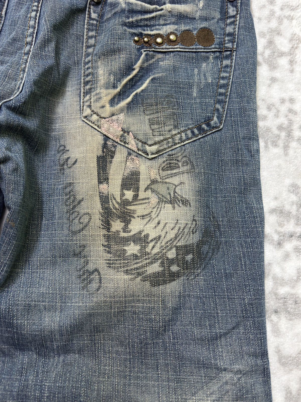 Japanese Brand Zhao Dao Patchwork Mud Washed Denim Y2K Regular Fit Jeans Size US 34 / EU 50 - 15 Thumbnail