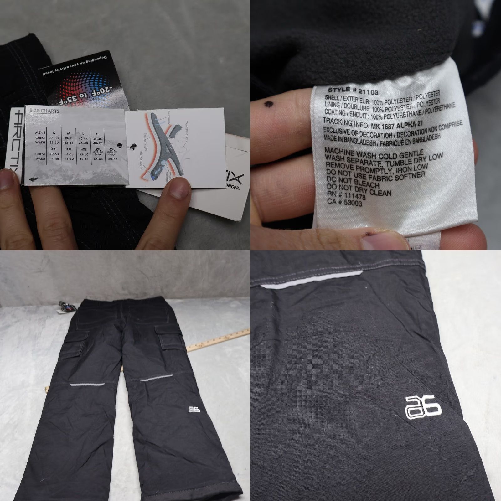 Doublet Arctix Pants Men Small Black Cargo Fleece Lined Double Knee 29x30 Cargo Pocket Winter Workwear Rugged Outdoor Mens Size US 29 - 9 Thumbnail