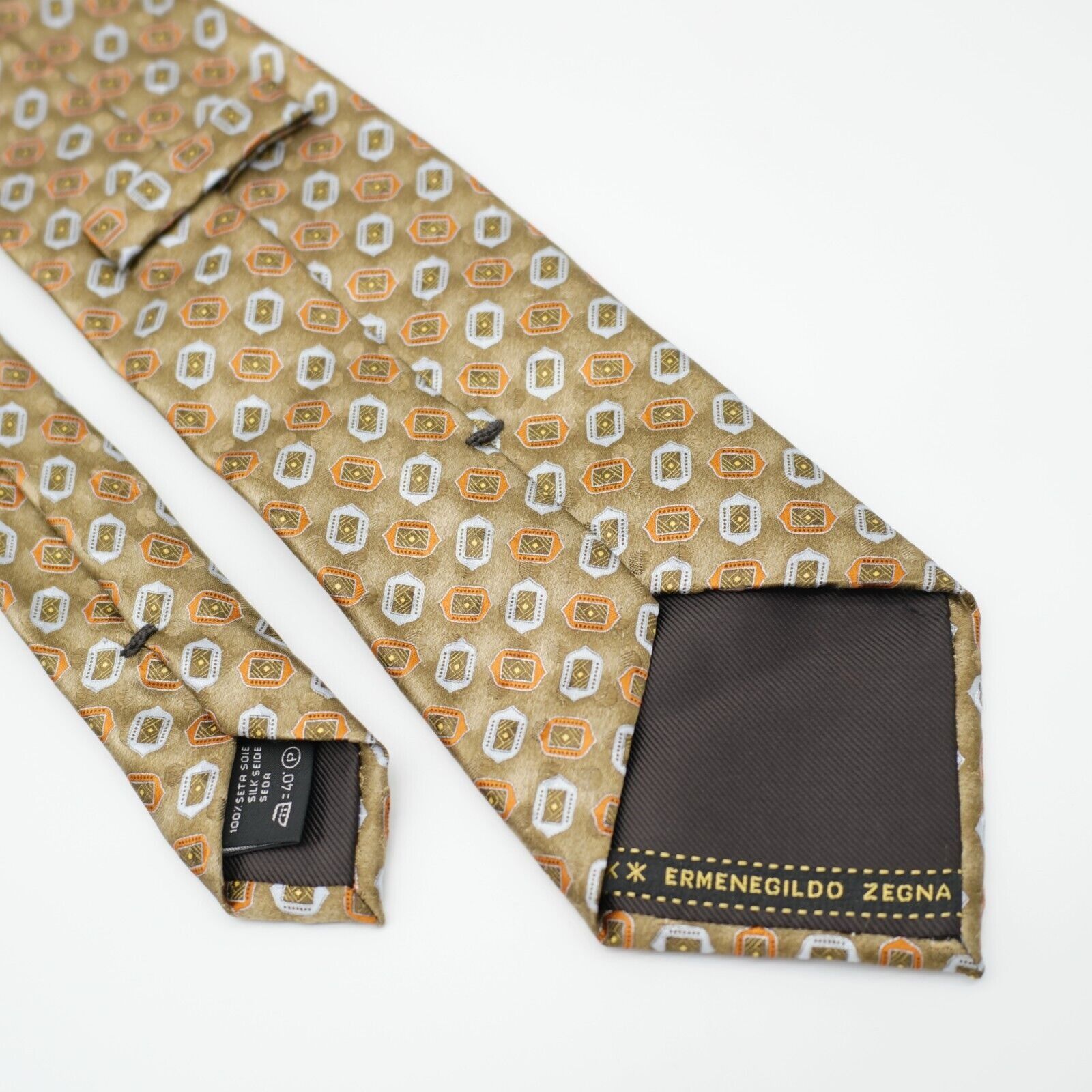 Ermenegildo Zegna Ermenegildo Zegna Tan Orange Geometric Print Long Silk Tie Size ONE SIZE - 7 Thumbnail