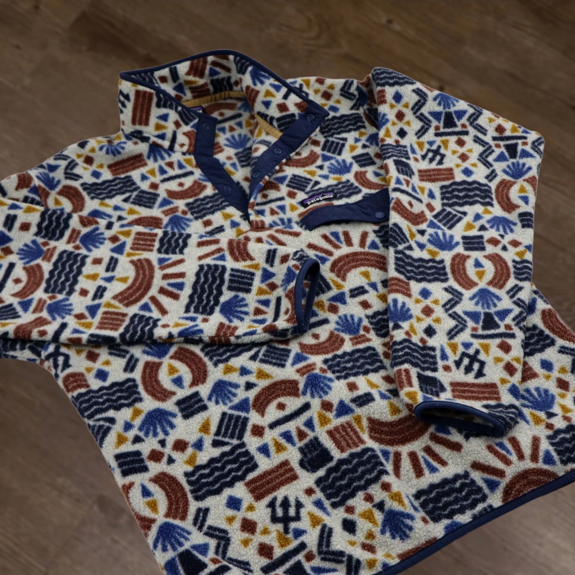 Patagonia Snap-T Aztec Geometric Fleece Pullover Bomber Jacket Mens M Multicolor Vintage, Men's