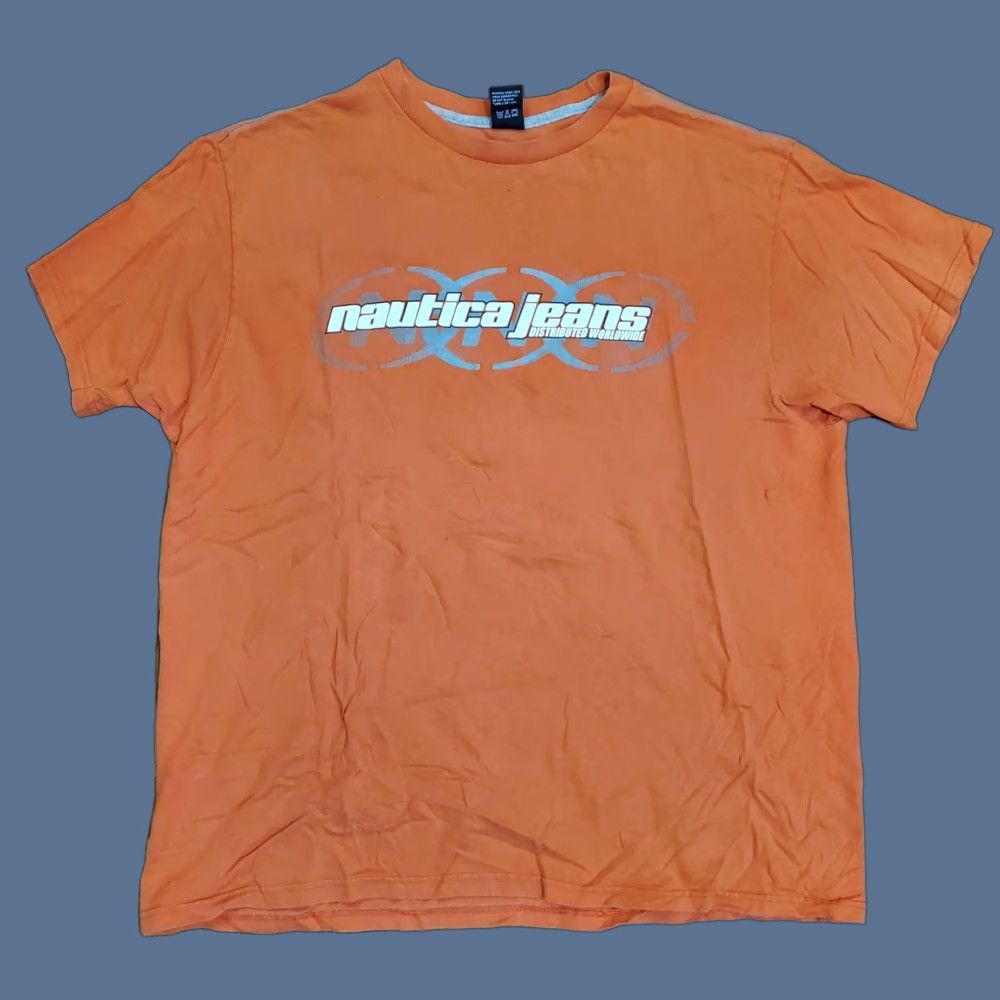 Nautica Nautica Jeans Company Shirt Mens XL Orange Graphic Tee Short Sleeve Crew Neck Jersey Cotton Logo Printed Worldwide Distributed Size US XL / EU 56 / 4 - 1 Thumbnail