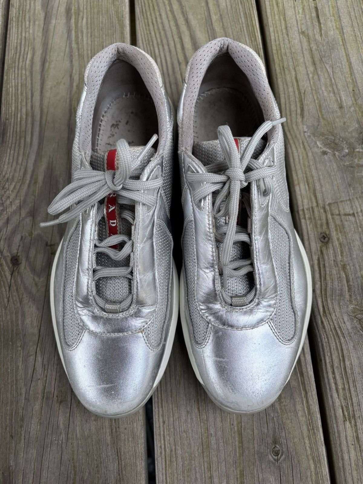 Prada Americas Cup Silver Leather Size 9 Size US 9 / EU 42 - 4 Thumbnail
