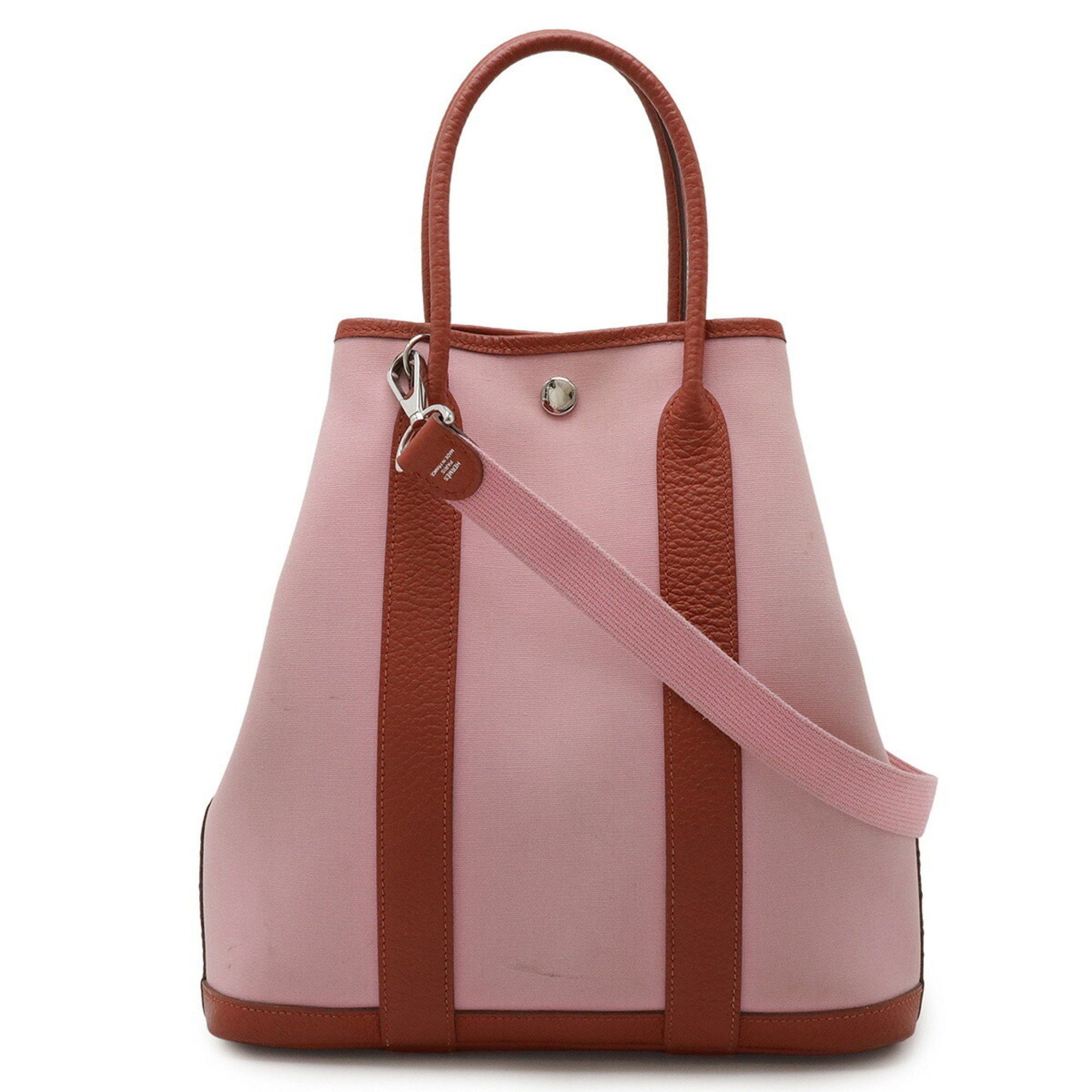 Hermes Garden File Pm Tote Bag Shoulder Toile Officier Rose Sakura Pink Rouge Duchess Red Y Stamp, Women's