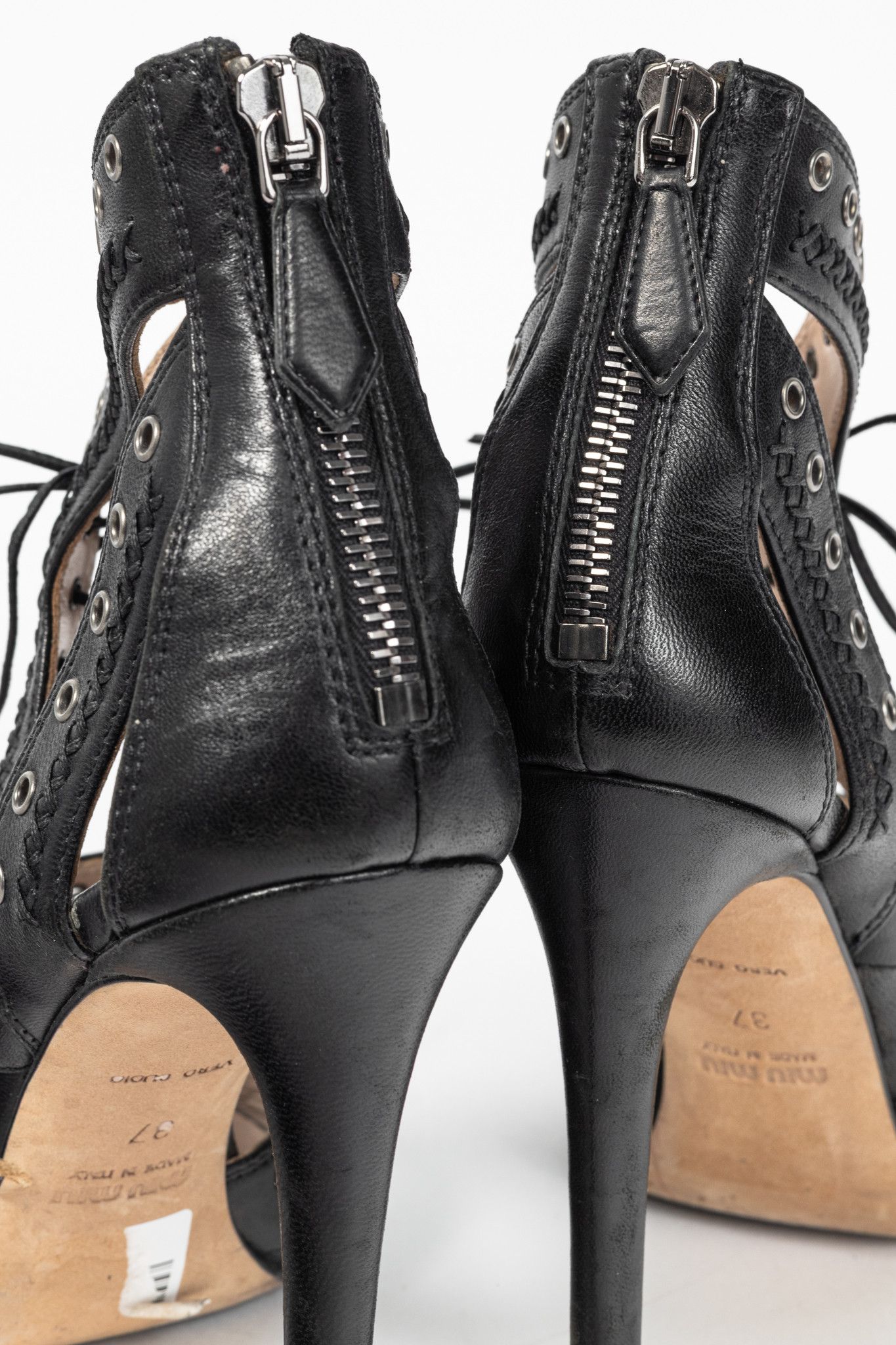 Miu Miu Miu Miu Black Leather Grommet Lace-Up Sandals Size US 6.5 / IT 36.5 - 9 Thumbnail