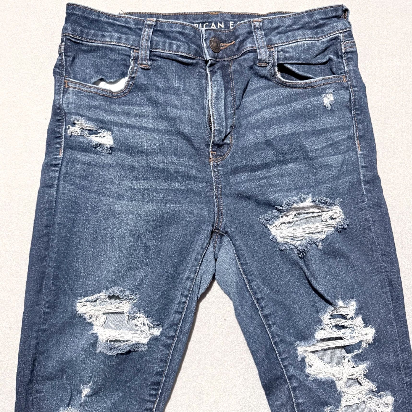 American Eagle Outfitters American Eagle Outfitters Jeans Women's 10 Dark Wash Denim Distressed Stretch Regular Size 10 Blue Women Jeans Size 32" / US 10 / IT 46 - 2 Thumbnail