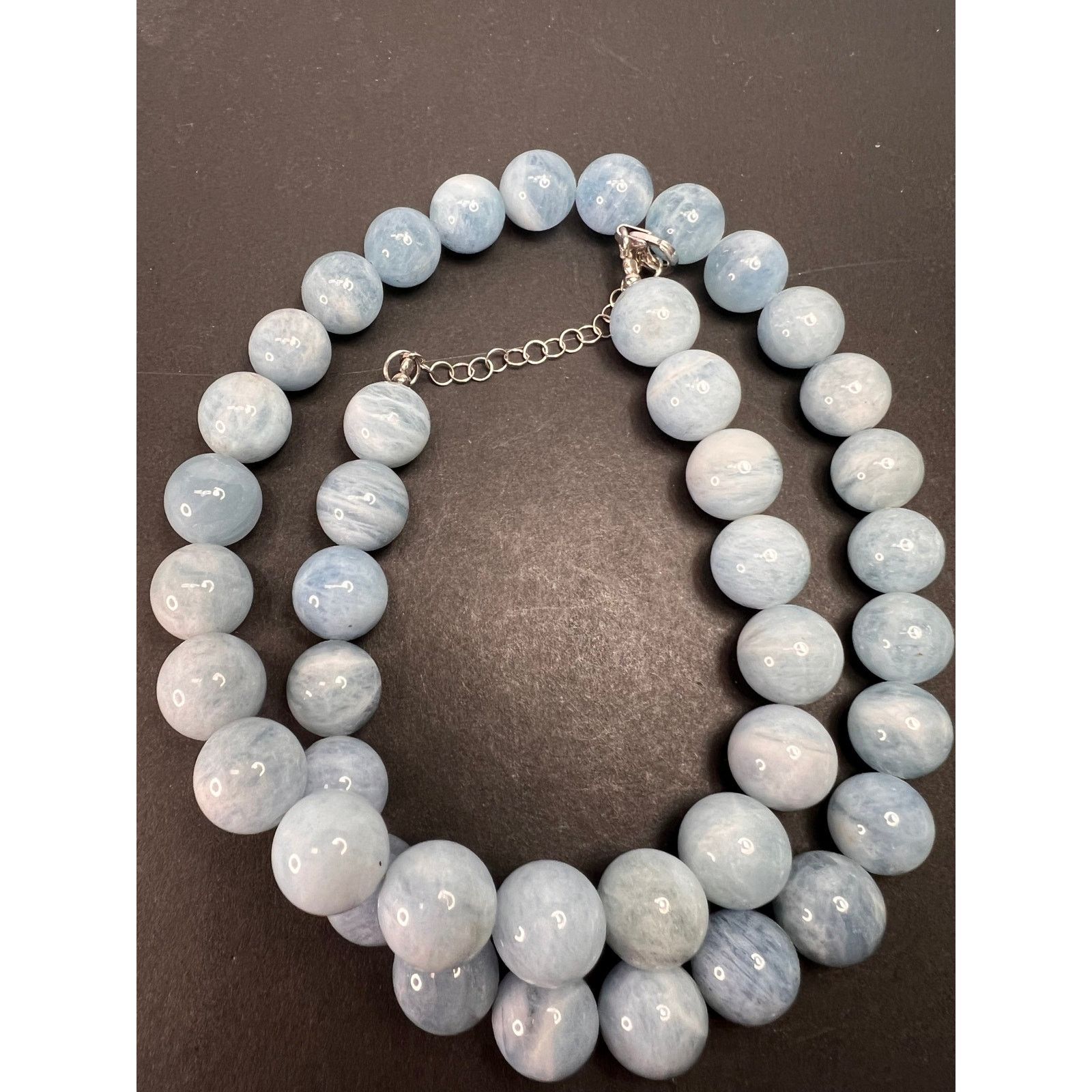 Other 11mm Aquamarine beaded necklace with sterling silver clasp Size ONE SIZE - 4 Thumbnail