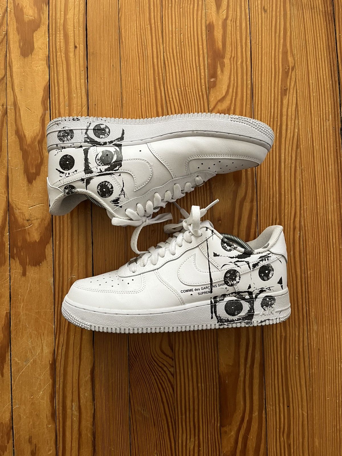 Comme des Garcons × Nike Comme Des Garcons Nike Supreme AF1 Eyes Leather White Size US 9.5 / EU 42-43 - 2 Thumbnail