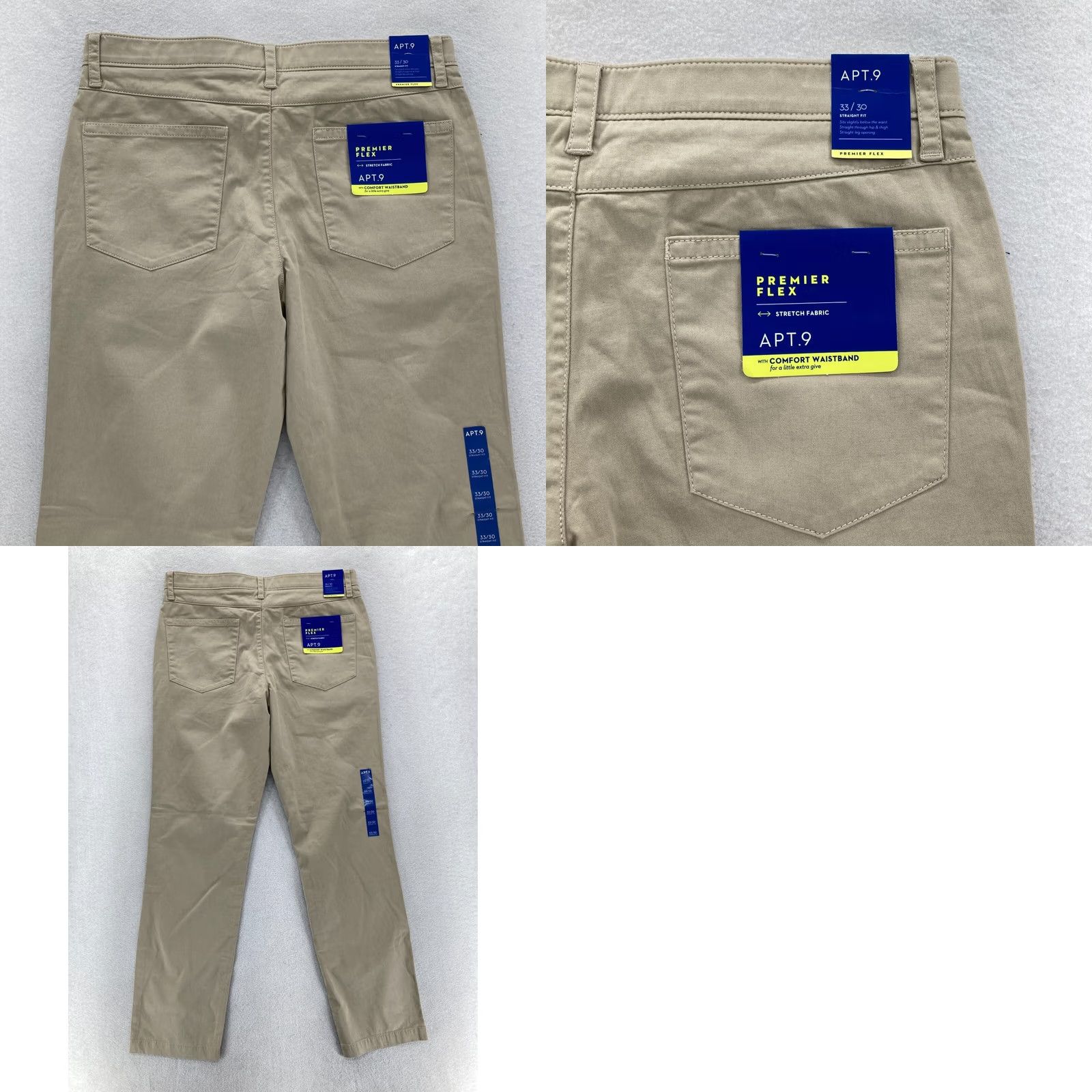 Apt. 9 Apt. 9 Premier Flex Chino Pants Mens 33x30 Straight Beige 5-Pocket Preppy Size US 33 - 9 Thumbnail