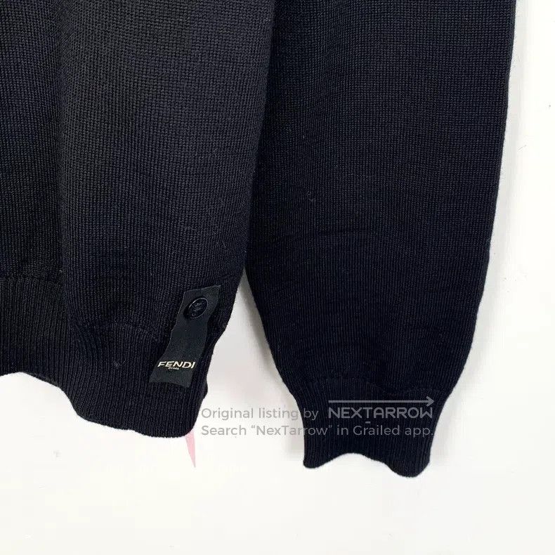 Fendi Fendi Black collar logo letter merino wool long sleeve kni Size US M / EU 48-50 / 2 - 4 Thumbnail