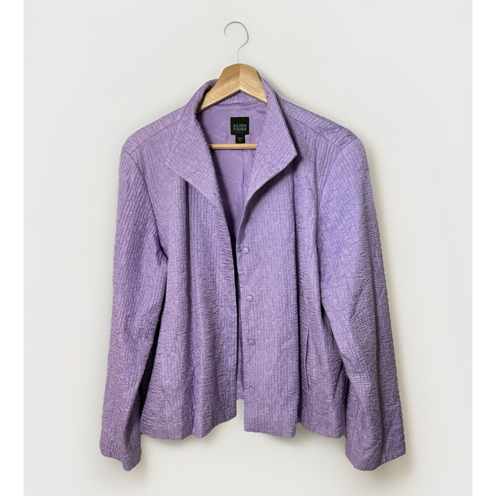 Eileen Fisher Eileen Fisher Purple 100% Silk Crinkle Jacket Large Petite Size L / US 10 / IT 46 - 1 Thumbnail