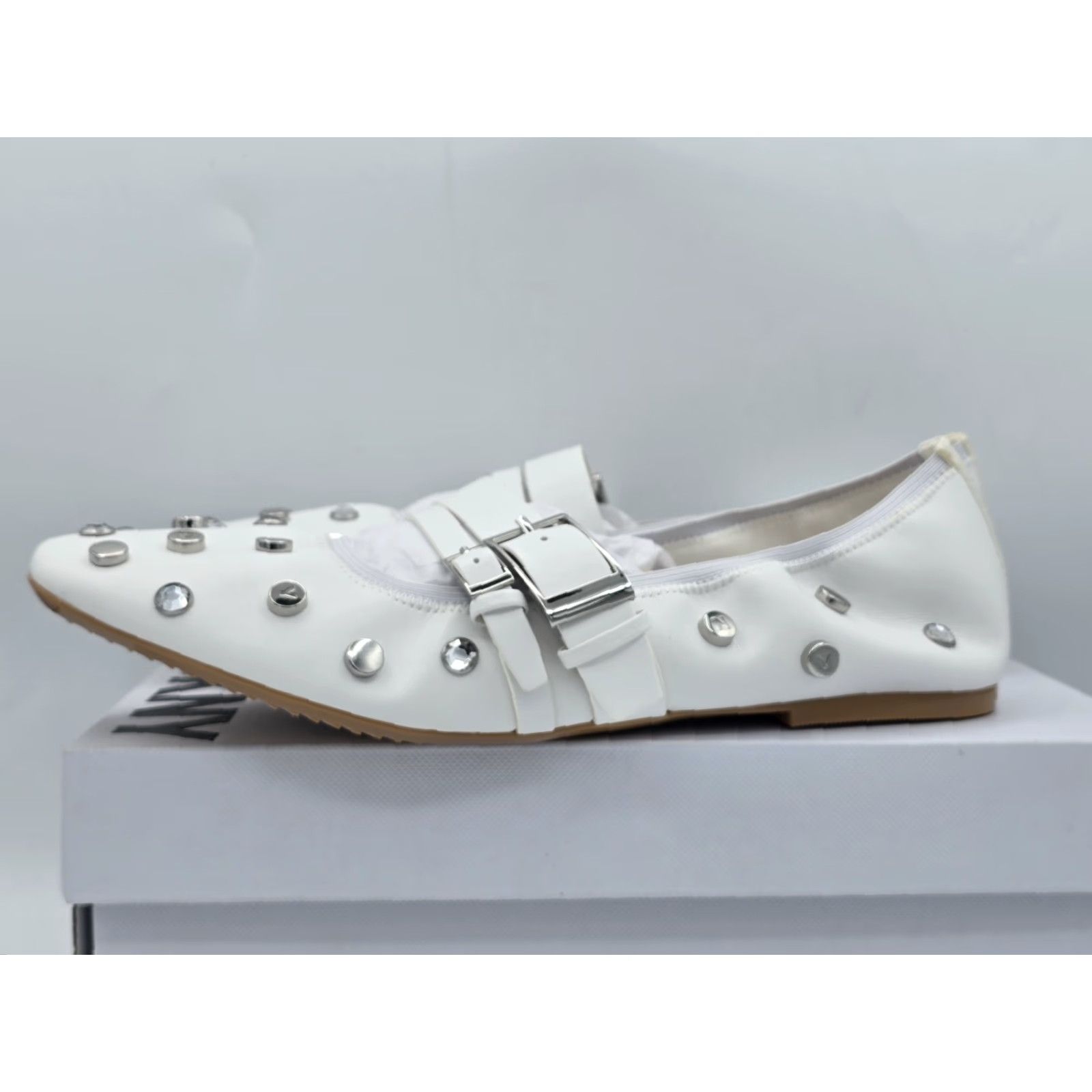 DKNY DKNY Women’s Davey Studded Ballet Flat with Belt Detail Mule White Sz 11 M - Flat, White, KDNY, Women, Shoes, Sandal? Size ONE SIZE - 5 Thumbnail