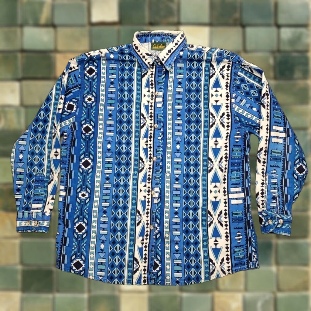 Vintage VINTAGE CABELA'S Shirt Womens XL Blue Aztec Pattern Long Sleeve Flannel Western Size XL / US 12-14 / IT 48-50 - 1 Thumbnail