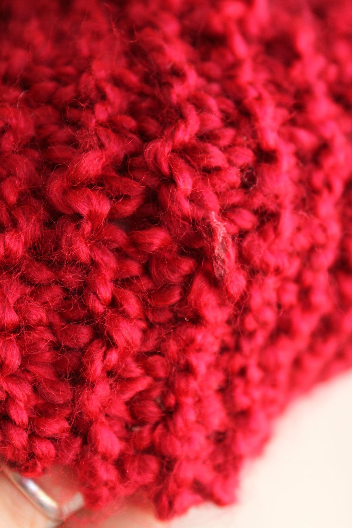 Handmade Knit Scarf, Chunky Red Boucle Yarn, "Crimson" OOAK One Of A Size ONE SIZE - 10 Thumbnail