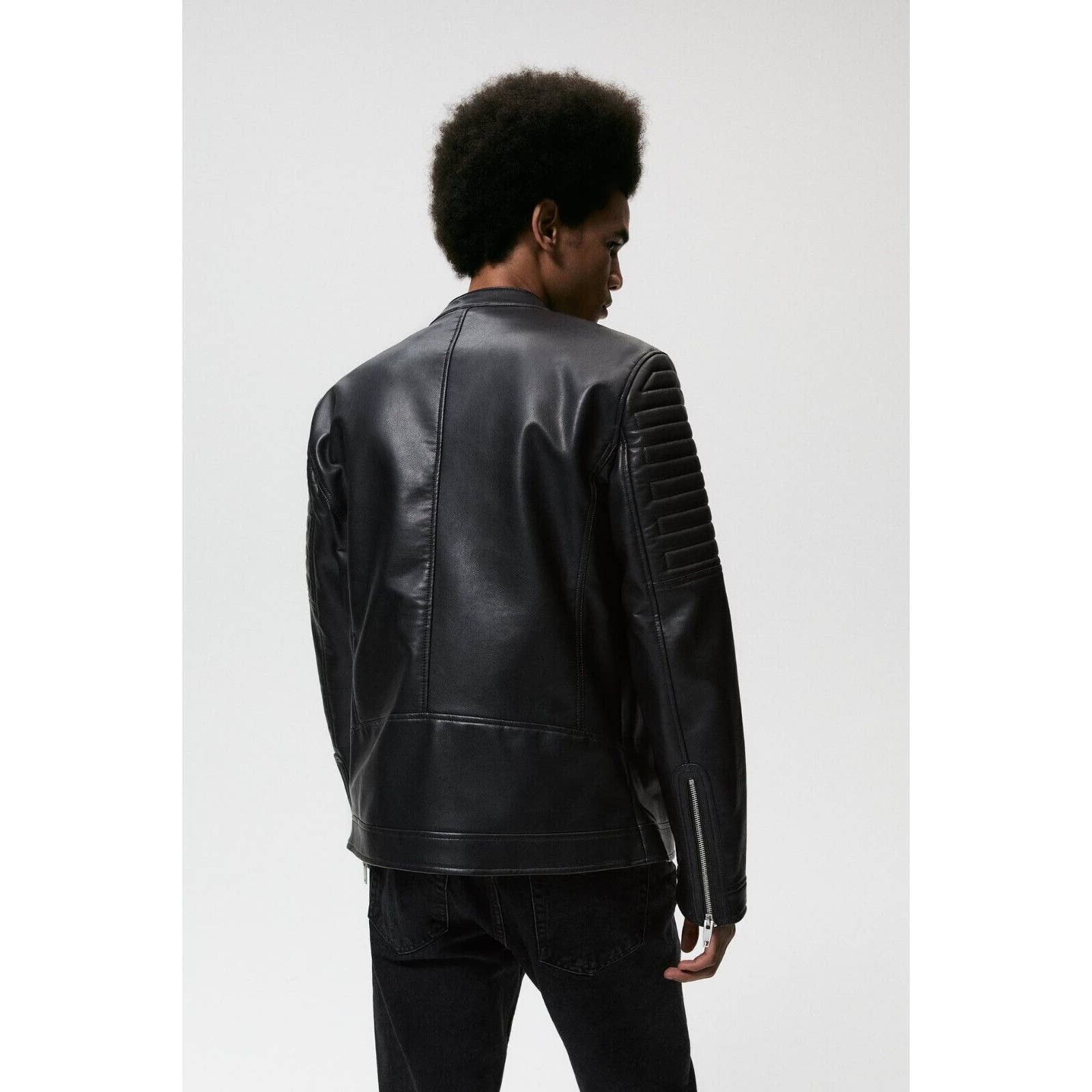 ZARA MAN BLACK FAUX LEATHER BIKER JACKET SIZE 2XL
