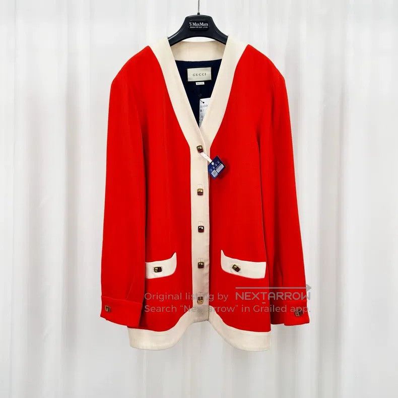 Gucci Gucci White orange stitched metal G-shaped button cardigan Size M / US 6-8 / IT 42-44 - 1 Thumbnail