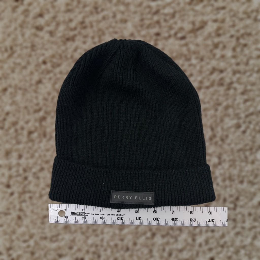 Perry Ellis Perry Ellis Beanie Toque Mens One Size Black Knit 100% Acrylic Embroidered Logo Beanie Accessories Men Black Logo Ski Theme 90s Mens Size ONE SIZE - 1 Thumbnail