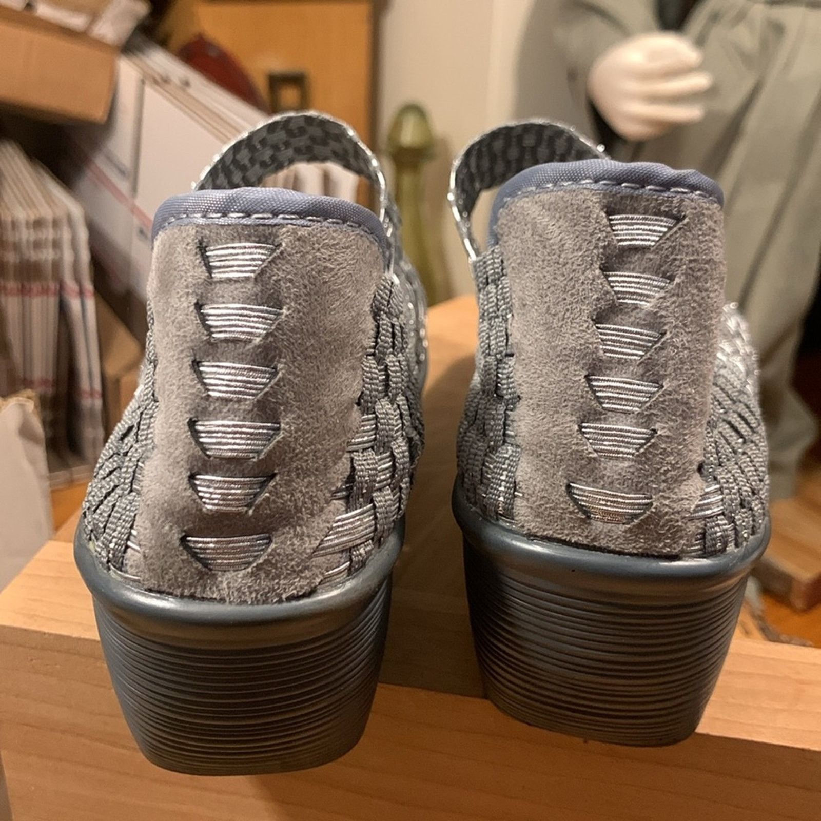 Vintage Bernie Mev silver woven Maryjanes wedge comfy travel shoes Size US 8 / IT 38 - 5 Thumbnail