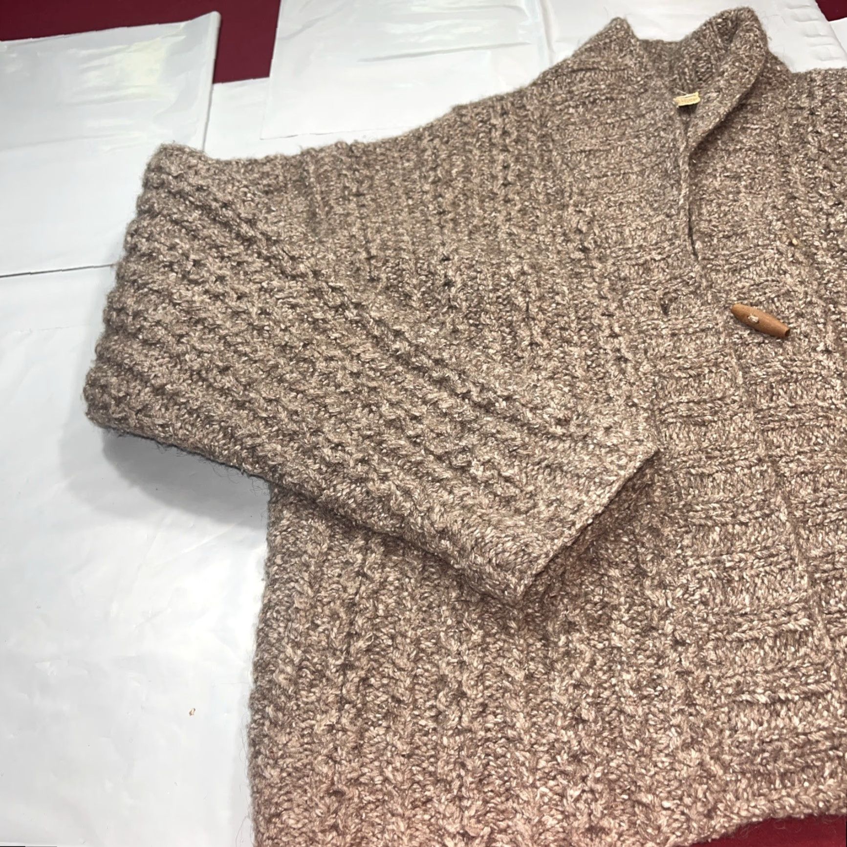 Vintage VINTAGE Purple Mountain Brown Sweater Wool Hand Knit Cardigan Toggle Button Cowl Neck S Women Cardigan Knit Chunky Bohemian Fall Winter Classic Size S / US 4 / IT 40 - 7 Thumbnail