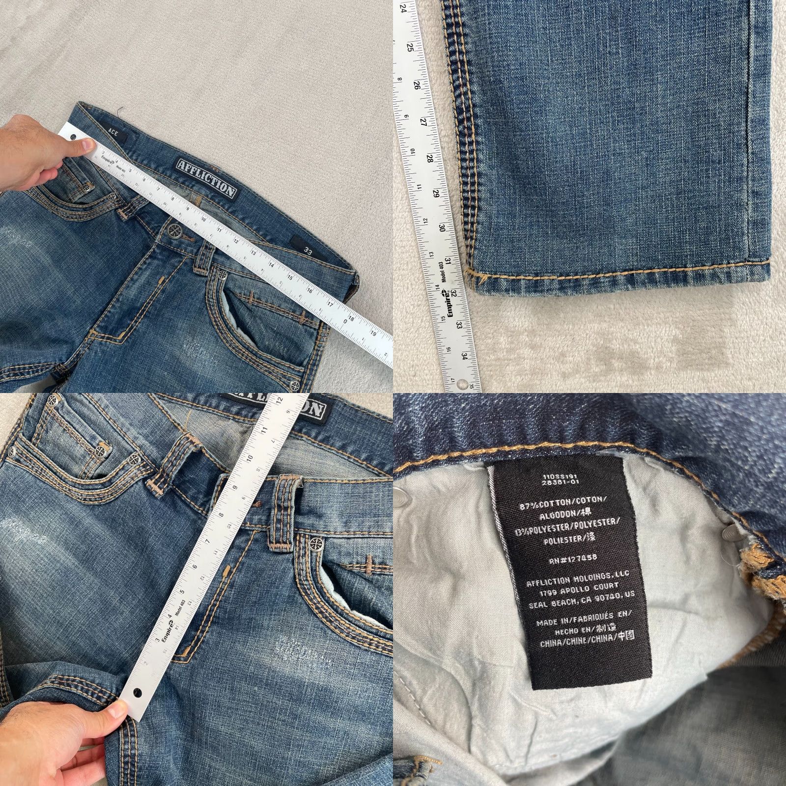 Affliction Affliction Ace Straight Jeans Men 33x32 Blue Dark Faded Stretch 5-Pocket Pockets Zip Button Rise Mid Regular Brand Affliction Ace Straight Size US 33 - 8 Thumbnail