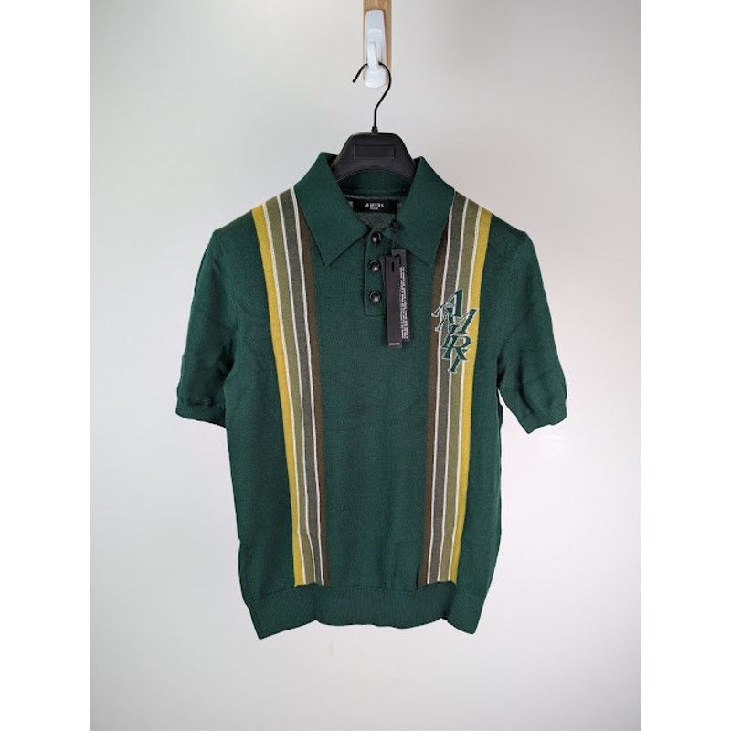Amiri o1rshd1 Stack Stripe Short Sleeve Polo Shirt in Green Size US M / EU 48-50 / 2 - 1 Thumbnail