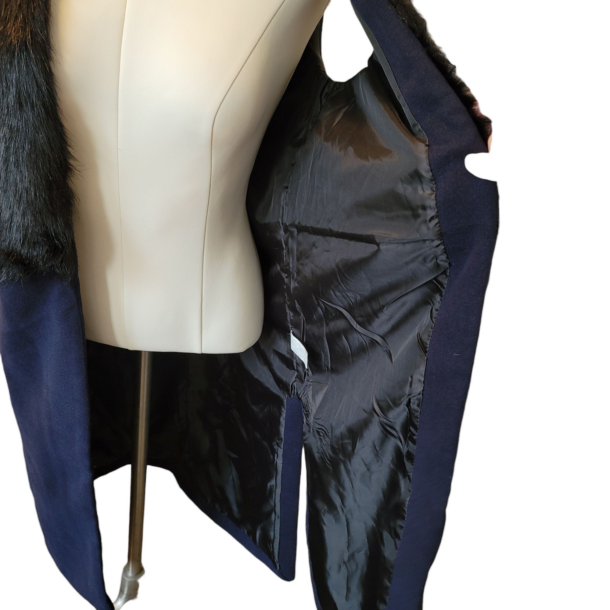 Other Blue Jacket Vest with Black Faux Fur 44" Sleeveless Festival Size S / US 4 / IT 40 - 9 Thumbnail