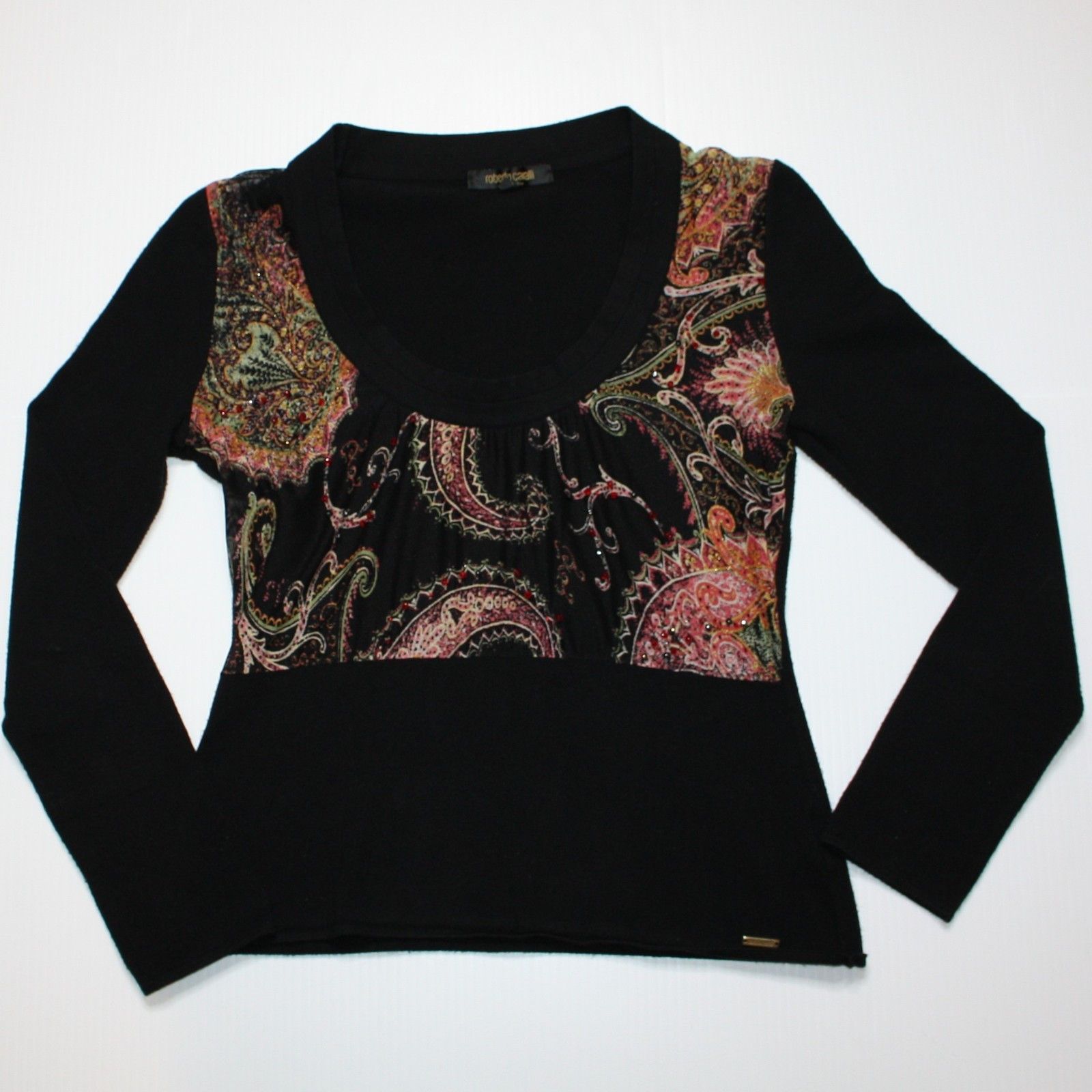 Roberto Cavalli Black Knit Sweater with Crystal Beaded Mesh Front size M Size M / US 6-8 / IT 42-44 - 12 Thumbnail