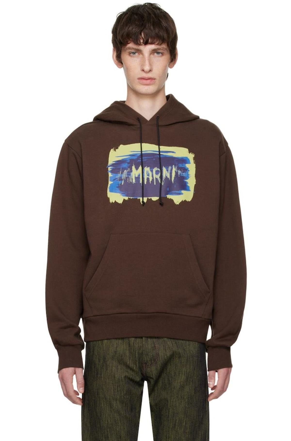 Marni o1y0225 Logo Hoodie in Dark Brown Size US L / EU 52-54 / 3 - 1 Thumbnail
