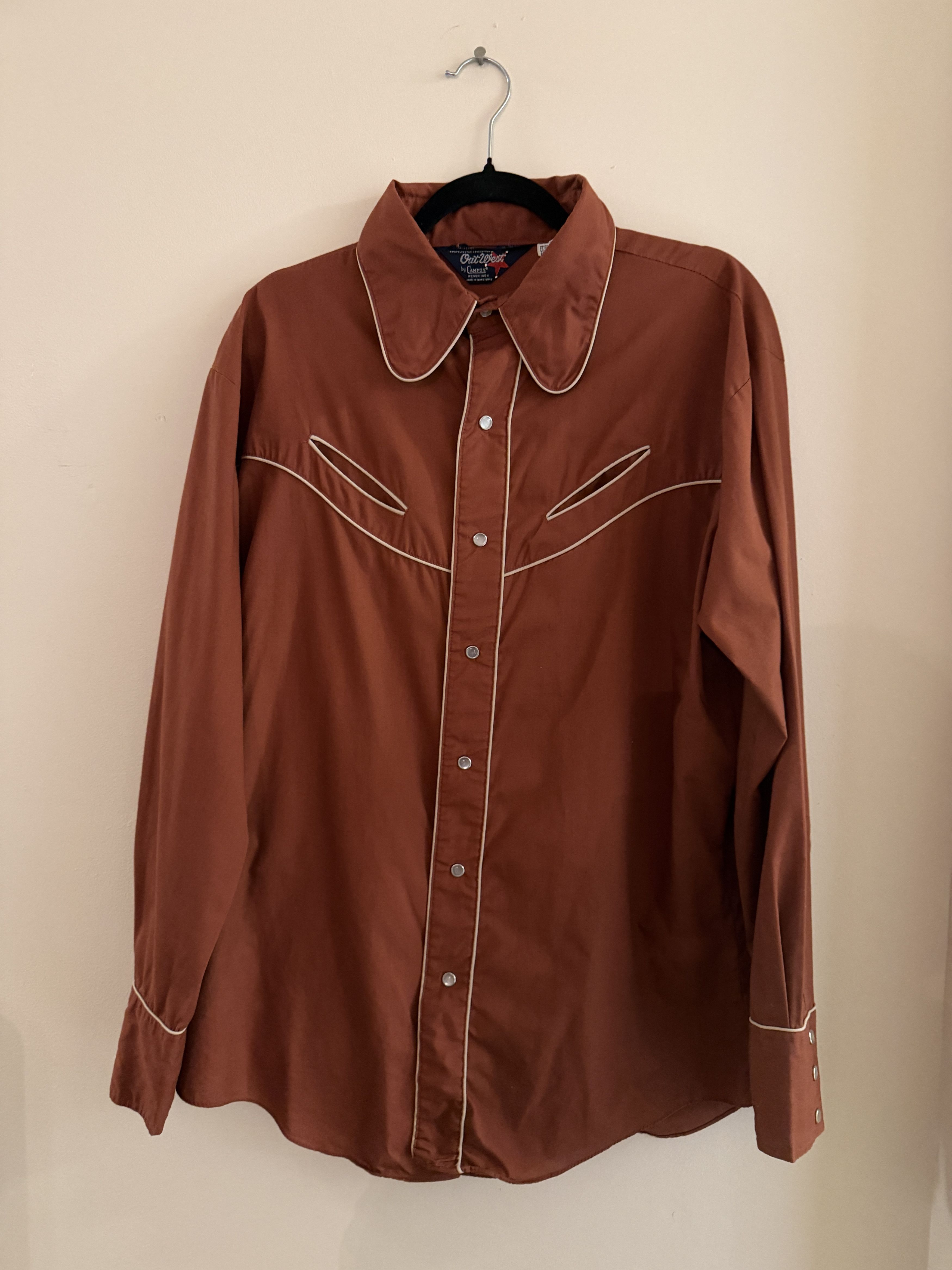 Out West by Campus Terracotta Western snap-front shirt