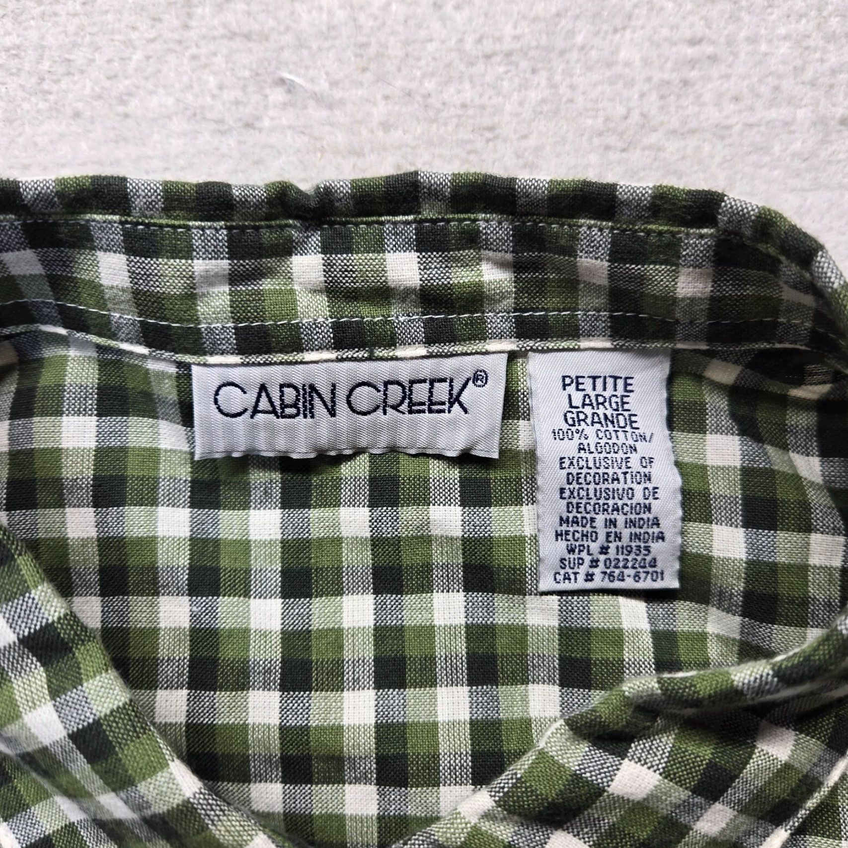 Olive Cabin Creek Shirt Blouse Button Up Green Olive Checkered Embroidery Adult PL Size L / US 10 / IT 46 - 3 Thumbnail