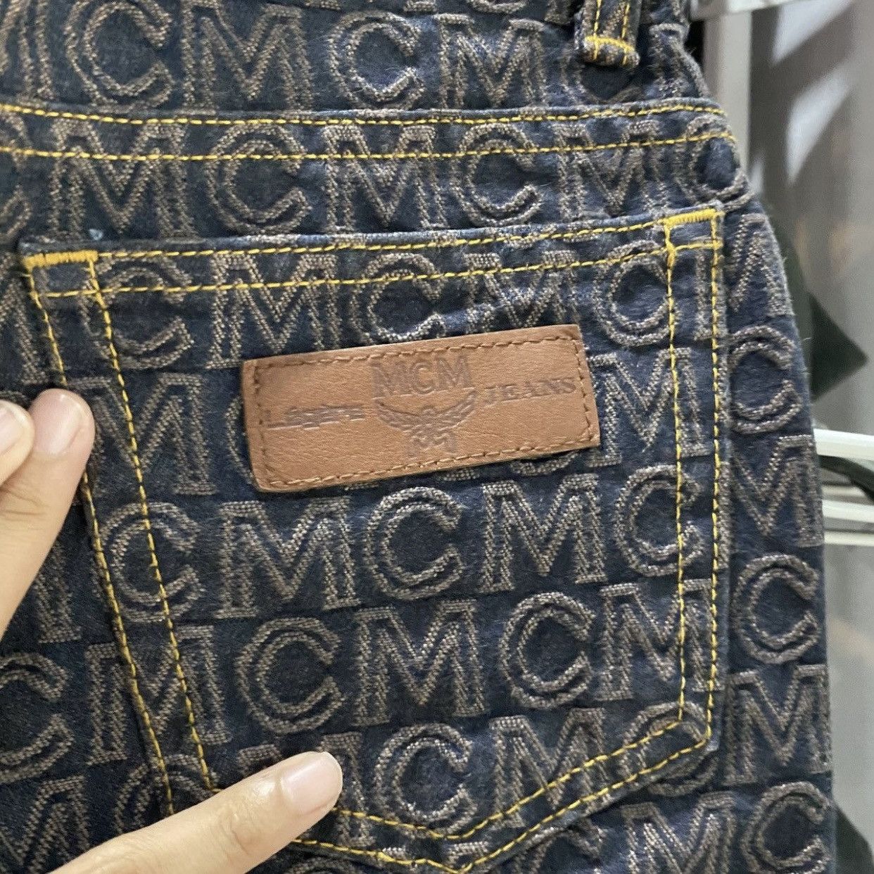 MCM Vintage MCM Monogram All Over Print Denim Pants Black/Grey Size US 26 / EU 42 - 12 Thumbnail